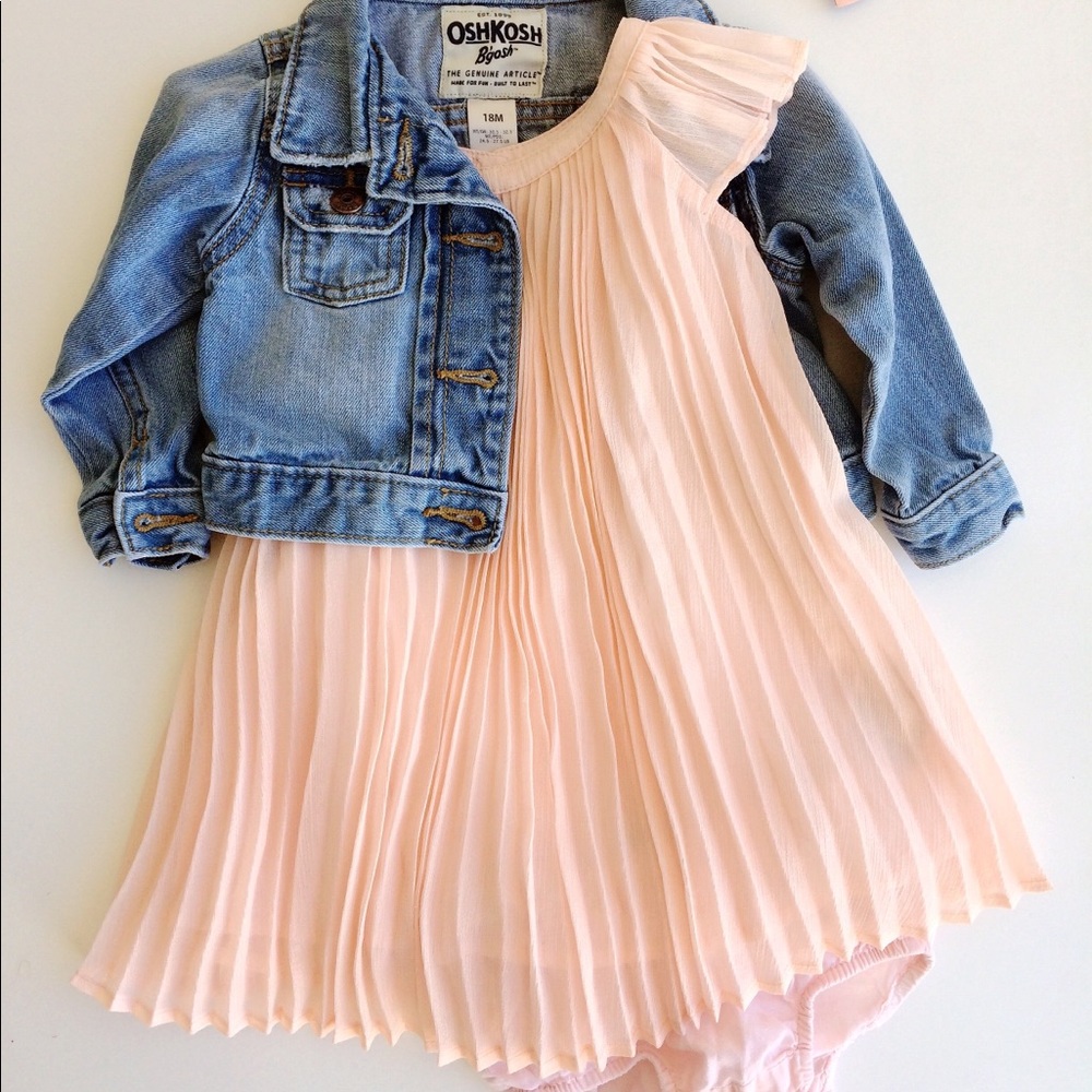 Accordion pleat pale pink shimmer dress